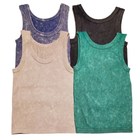 Zenana Sleeveless Stone Washed Reversible Seamless  Ribbed Tank Tops L/XL Set 4 - Picture 1 of 7